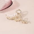 Pince à cheveux élégante en métal doré avec fleurs en acrylique blanc et strass brillants - Fleur Vague Dorée (11CM)
