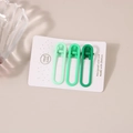 3-piece set of cute matte green hair clips in gradient shades on a white display card - Green Series Oval Clip (A4181)
