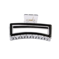 Large rectangular transparent hair claw clip with black ring pattern and gold spring - Black
