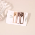 Three rectangular matte clips in beige, pink, and brown on a white display card - Coffee Series Rectangular Clip (C4183)