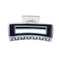 Transparent rectangle hair claw clip with navy blue edges and golden spring detail - Black (10.5cm)