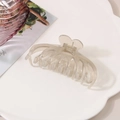 Macro view of a large translucent champagne gray heart hair claw clip with golden spring - Individual Packaging / Jelly Grey