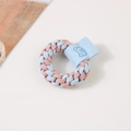Détail de l'élastique tressé rose et bleu avec une étiquette en cuir motif ours de dessin animé - Bleu Étiquette Mincir