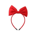 Macro detail of red 3D bow headband showing soft knit fabric and protective end caps - Red