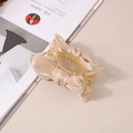 Detailaufnahme einer Haarklammer mit champagnerfarbener Satinschleife auf Magazin - Großpackung / Champagner