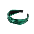 Cerchietto largo con nodo in verde brillante metallizzato con trama in ecopelle - Verde