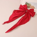 Elegant large red satin bow hair clip with long ribbons and premium silk finish - Burgundy