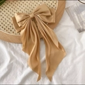 Elegant champagne gold satin bow hair clip with long streamers and spring fastener - Orange
