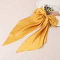 Elegant bright yellow satin hair bow clip with long streamers for women hairstyles - Yellow