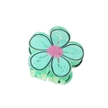 Mint green floral claw clip with hand-drawn line details and small pink center accent - Flower Style-Green