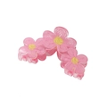 Pink translucent floral hair claw clip with cute layered flower design and yellow center - V Style - Pink