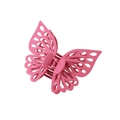 Pink butterfly claw clip with matte hollow design for hair accessories in a front view - Rose Red