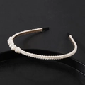 Elegant white pearl headband with gold base and gradient pearls for hair styling - Gradient Row Woven Pearl Style (#2)