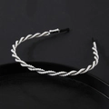 Elegant black metal headband wrapped in a spiral of white pearls for women's hair styling - Black Frame Spiral Pearl Thin Style (#3)