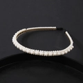 Elegant woven white pearl headband with gold metal frame and black non-slip ends - Full 3D Pearl Style