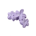 Eleganter lila mattierter Frangipani-Haarclip mit drei Blüten für Damen-Frisuren - Einzelverpackung / Hellviolett