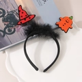 Cerchietto per Halloween con piume nere, zucca arancione e cappello da strega con paillettes - Fantasma con Cilindro