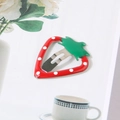 Barrette à cheveux fraise mignonne en métal avec pois rouges blancs et feuilles vertes - #1 Fraise - Rouge