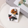 Set mit Halloween-Haarspangen mit Glitzer-Kürbis und schwarzer Katze für Damen - Kürbis und Schwarze Katze Stil