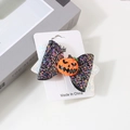 Halloween bow hair clip with black sequins and a cute orange pumpkin resin center - Pumpkin Bow Style