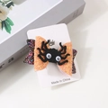 Halloween glitter orange bow hair clip with a black plush spider for women and girls - Spider Bowknot Style