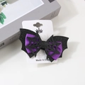 Halloween bat wing hair clip with black glitter fabric, purple ribbon and spider web design - Bat Bowknot Style