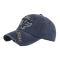 Cappellino Texas vintage lavato blu navy con ricamo longhorn e visiera consumata - Blu navy