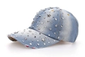 Detail der hellblauen Denim-Baseballkappe mit silbernen Sternen und Distressed-Schirm - Gewaschenes Hellblau (Farbe 2#)