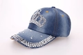 Cappellino da baseball in denim lavato blu navy con corona di strass e tesa decorata - 3# Blu Scuro