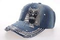 Gorra de béisbol de mezclilla azul claro con búho de pedrería y tachuelas de metal - Azul Claro (Color 3)