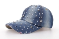 Gewaschene Denim Baseballkappe mit Metallsternen und Distressed-Schirm für Streetstyle - Klassisches Denim-Blau (Farbe 3#)