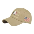Khaki 3D embroidered baseball cap featuring bald eagle and American flag patches - Khaki