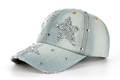 Dettaglio del cappello da baseball in denim vintage con stelle di strass e rivetti - Blu Scuro (Colore 1#)