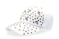 Casquette en denim blanc avec strass dorés et pierres précieuses colorées - Blanc