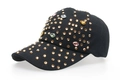 Casquette de baseball en denim noir ornée de strass colorés et de clous dorés brillants - Noir