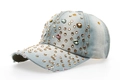 Berretto da baseball in denim azzurro con strass colorati brillanti e visiera usurata - Colore 1