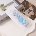 Himmelblaues 5er-Set Stoff-Haarspangen für Mädchen mit Blumen und Schleifen auf Karte - Blau-Serie