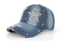 Berretto da baseball in denim blu invecchiato con stelle di strass e rivetti vintage - Blu Chiaro (Colore 3)