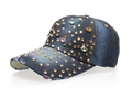Cappellino da baseball in denim blu scuro consumato con strass colorati e cristalli a goccia - Colore 5