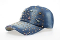 Berretto da baseball in denim blu scuro vintage con strass colorati e bordi usurati - Colore 3