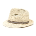Classic light beige straw fedora hat with a striped band for summer sun protection - Beige (Adult)