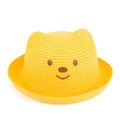 Chapeau de paille jaune pour enfants avec oreilles d'ours et visage brodé mignon - Jaune