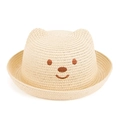 Sombrero de paja beige para niños con orejas de oso y bordado de dibujos animados - Beige