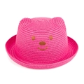 Chapeau de soleil en paille rose fuchsia pour enfant avec oreilles d'ours et visage souriant - Magenta