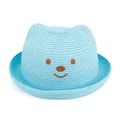 Chapeau de paille bleu clair pour enfants avec oreilles d'ours et visage d'animal - Bleu ciel