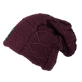 Berretto in maglia a trecce viola scuro con fodera in pile calda ed etichetta laterale - Rosso Vino