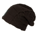 Men's dark brown fleece-lined knit beanie hat with side diamond pattern in a casual style - Coffee
