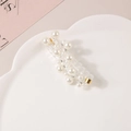 Spiral telephone wire hair tie with white imitation pearls and gold metal accents - White Beaded