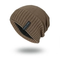 Gorro de punto marrón con forro polar para hombre, etiqueta negra e interior cálido - Caqui