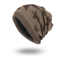 Winter knitted beanie in brown with star patterns and warm black fleece lining - Khaki